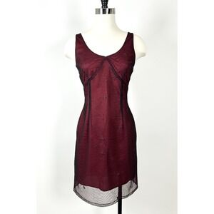 Vintage Express Dress Women's 3/4 Y2K 90s Mesh Overlay Beaded  Short Vamp Goth